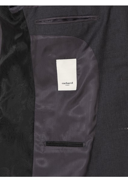 Erkek Füme Slim Fit %100 Yün Klasik Takım Elbise 50304078-VR058