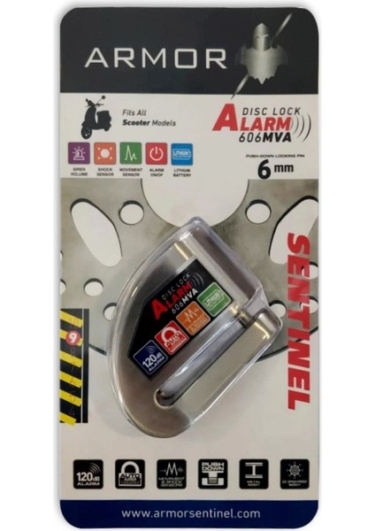 Armor 606MVA 6 mm 120 Desibel Paslanmaz Çelik Alarmlı Disk Kilidi indirimleri