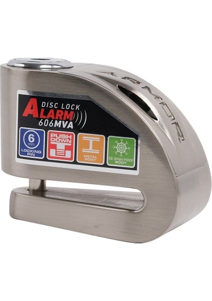 Armor 606MVA 6 mm 120 Desibel Paslanmaz Çelik Alarmlı Disk Kilidi
