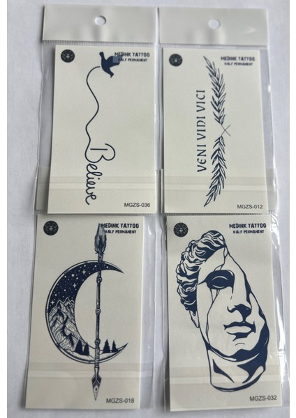 Zafer 4 Adet Minimal 11x8 cm 3 Hafta Kalıcı Yarı Kalıcı Geçici Dövme