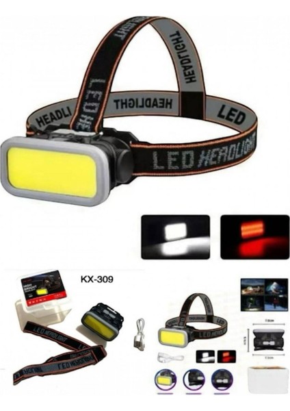 4 Modlu Cob LED Kafa Feneri | Kamp Avcı Tamirci Balıkçı Lambası Güçlü Beyaz ve Kırmızı Işık Premium