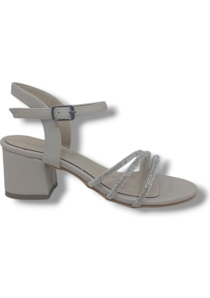 475 Kadın Ten Pırıltılı Kalın Topuklu Abiye Ayakkabı