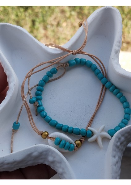 Kumsal Güzeli Deniz Kabuğu ve Midye Detaylı Kumboncuk, Ip 2'li Kadın Bileklik Asil Mavi fiyatları