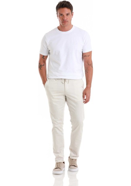 Taş Rengi Regular Fit Düz Yandan Cep Pamuklu Jogger Kanvas Pantolon