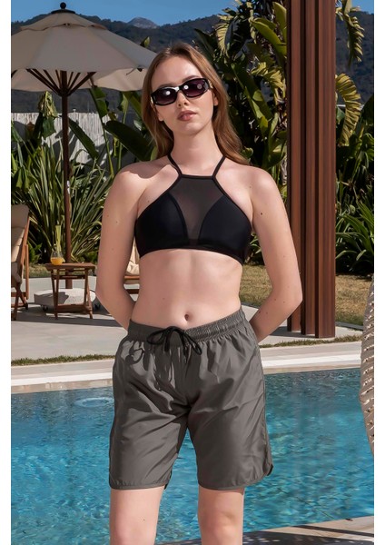 Basic Model Haki Kadın Deniz Şortu