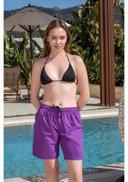 Basic Model Mor Kadın Deniz Şortu