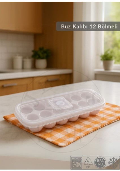 4\'lü Set Buz Kalıbı 12 Bölmeli Esnek Silikon Buz Küpü Bpa Free Yuvarlak Bas Parmak Buzluk Çapı 3,5 cm Pembe