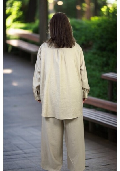 Önden Düğmeli Tunik Gömlek Beli Lastikli Pantolon Büyük Beden Pamuklu Tnsel Kumaş Ikili indirimleri