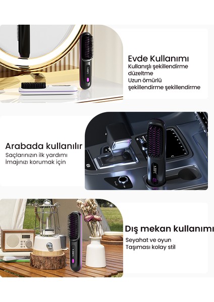 Şarjlı ve Taşınabilir Iyonik Saç Şekillendirici ve Düzleştirici Fön Tarağı