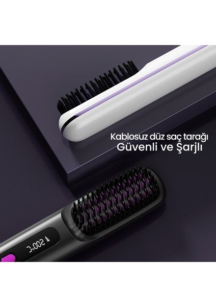 Şarjlı ve Taşınabilir Iyonik Saç Şekillendirici ve Düzleştirici Fön Tarağı