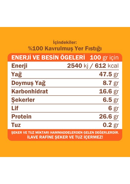 %100 Fıstık Ezmesi Klasik Kıvam 500 gr