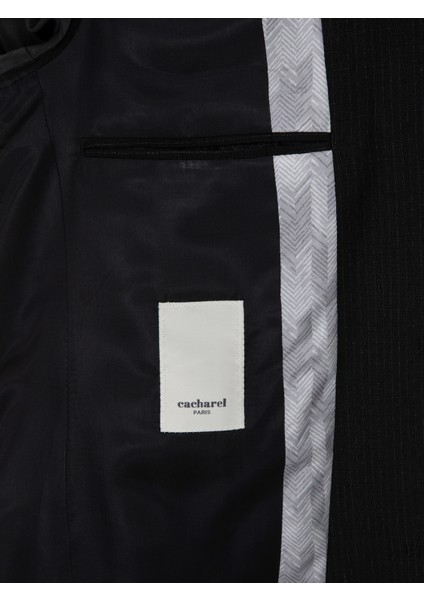 Erkek Siyah Slim Fit Keten Karışımlı Takım Elbise 50306955-VR046