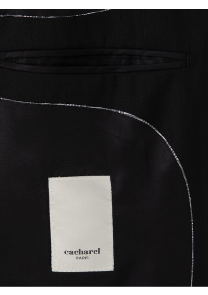 Erkek Siyah Slim Fit Çizgili Yün Takım Elbise 50306796-VR046