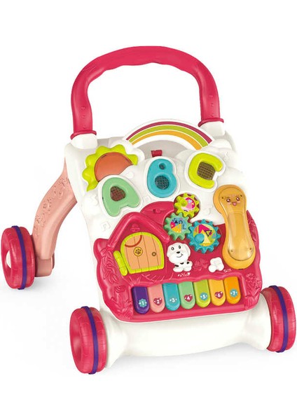 Piyanolu Bebek Yürüteci 4in1 Aktivite Oyun Masası Yürüteç Pembe