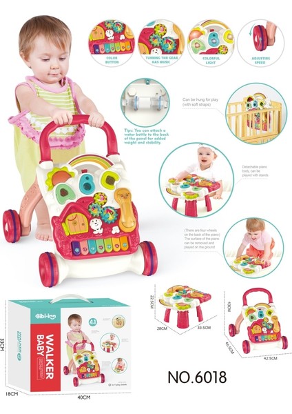 Piyanolu Bebek Yürüteci 4in1 Aktivite Oyun Masası Yürüteç Pembe fiyatları