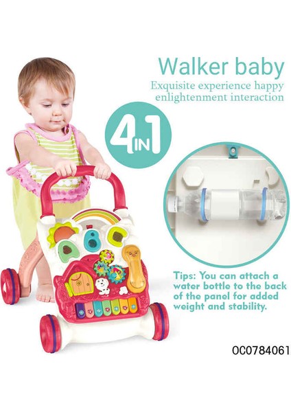 Piyanolu Bebek Yürüteci 4in1 Aktivite Oyun Masası Yürüteç Pembe modelleri