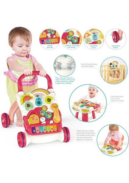 Piyanolu Bebek Yürüteci 4in1 Aktivite Oyun Masası Yürüteç Pembe indirimleri