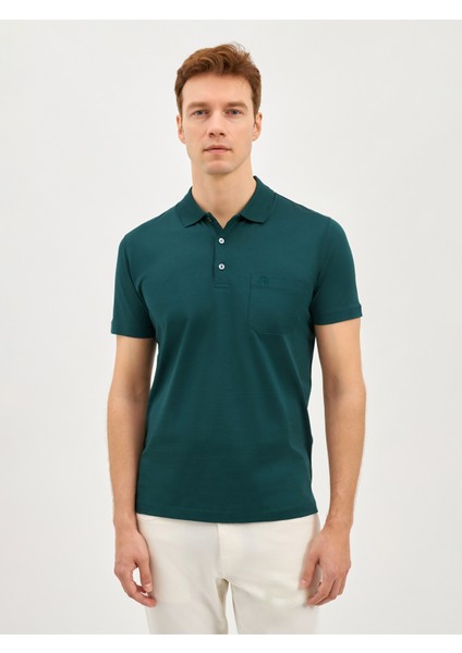 Erkek Regular Fıt Polo Yaka Tişört-Yeşil