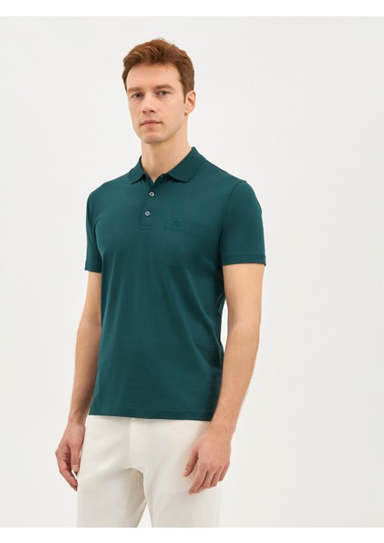 Erkek Regular Fıt Polo Yaka Tişört-Yeşil