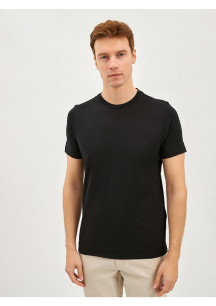 Erkek Modern Fıt Tişört-Siyah
