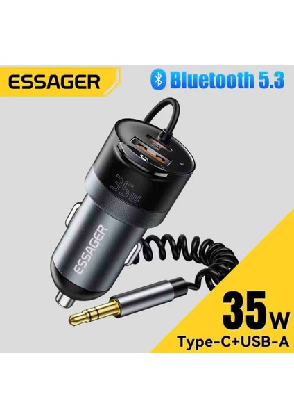 CC20 Bluetooth 5.3 Araç Kiti+35W Pd Hızlı Araç Şarjı 3.5mm Aux Kablo 2'si 1'Arada Ce Lisanslı Yeni Nesil Son Nesil Teknoloji