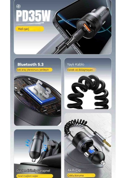CC20 Bluetooth 5.3 Araç Kiti+35W Pd Hızlı Araç Şarjı 3.5mm Aux Kablo 2'si 1'Arada Ce Lisanslı Yeni Nesil Son Nesil Teknoloji fiyatları