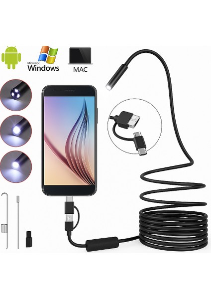 6led Kablolu Profesyonel 7.0mm 1080P Hd USB Endoskop Kamera - Android Pc Için Su Geçirmez