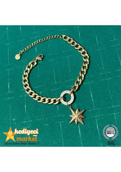 316L Çelik Yıldız Figürlü Gold Zirkon Taşlı Samanyolu Kadın Bileklik - HMÇB-0090 indirimleri