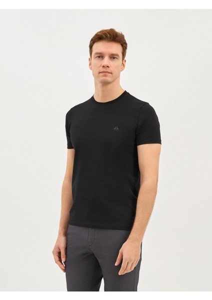 Erkek Modern Fıt Tişört-Siyah fırsatları