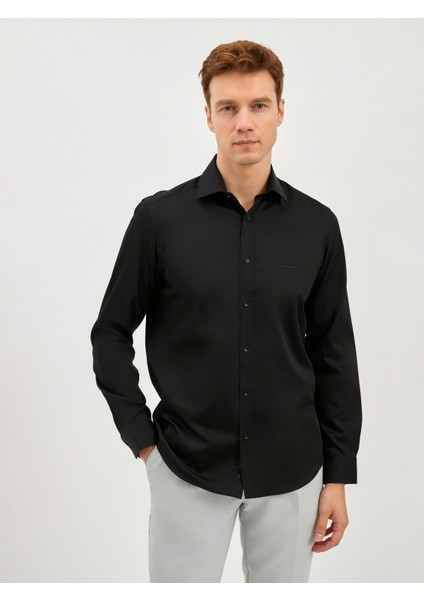 Erkek Slım Fıt Gömlek-Siyah
