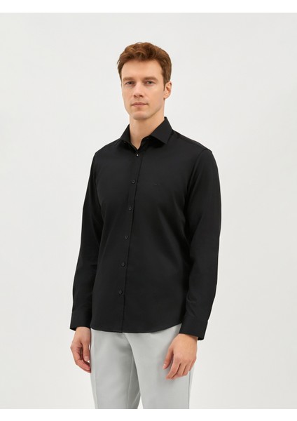 Erkek Slım Fıt Gömlek-Siyah fırsatları