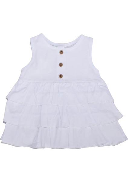 Kız Bebek Beyaz Fırfırlı Düğmeli Elbise - 1014009