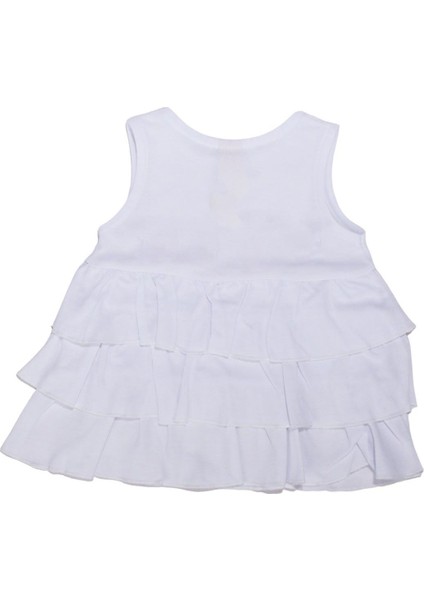 Kız Bebek Beyaz Fırfırlı Düğmeli Elbise - 1014009