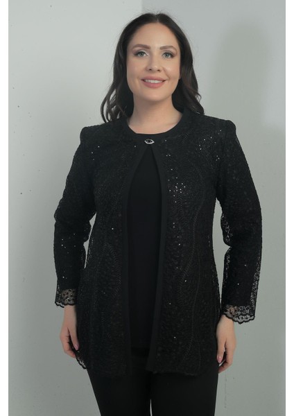Kadın Uzun Kollu Bluz Pul Işlemeli Dantel Ceket Büyük Beden 2'li Takım fiyatları