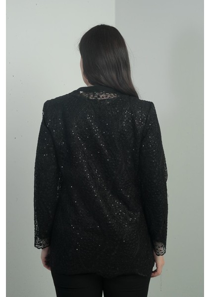 Kadın Uzun Kollu Bluz Pul Işlemeli Dantel Ceket Büyük Beden 2'li Takım fırsatları