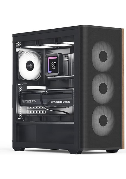 D501A Black 4X12CM A-Rgb Fanlı, Ahşap Ön Panel Detaylı, Tempered Cam Yan ve Mesh Ön Panel, USB Type-C, Atx Bilgisayar Kasası (AE-D501A-BK)