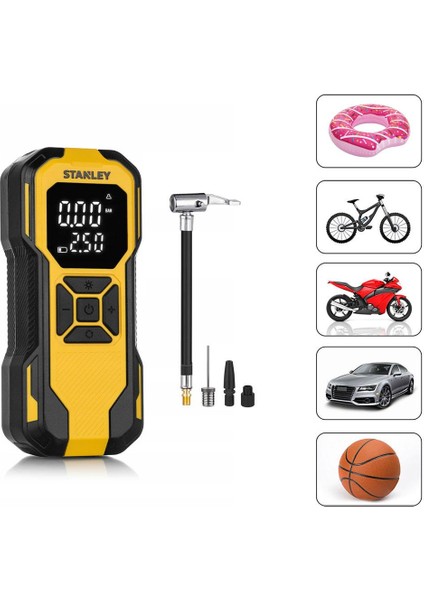 SXIF0101 12V / Şarjlı Li-Ion 150 Psı Dijital Göstergeli Akıllı Lastik Şişirme Pompası+Powerbank+Sos+Led Lamba