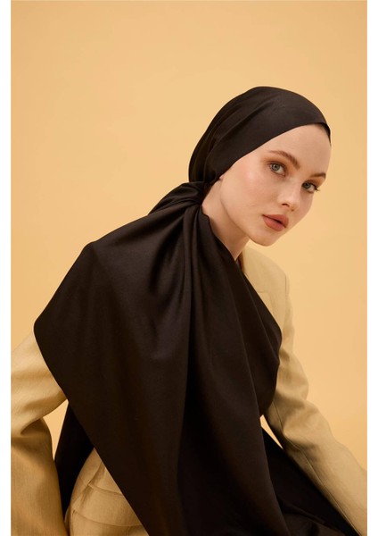 Siyah Düz Çift Taraflı İpek Şal Modeli modelleri