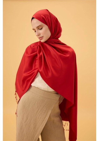 Kırmızı Düz Çift Taraflı İpek Şal Modeli modelleri