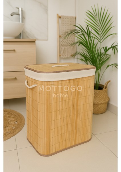 Kapaklı Bambu Çamaşır Sepeti 40X30X50 cm | Doğal Sepet Kirli Çamaşır Kutusu fiyatları
