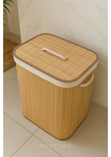 Kapaklı Bambu Çamaşır Sepeti 40X30X50 cm | Doğal Sepet Kirli Çamaşır Kutusu modelleri