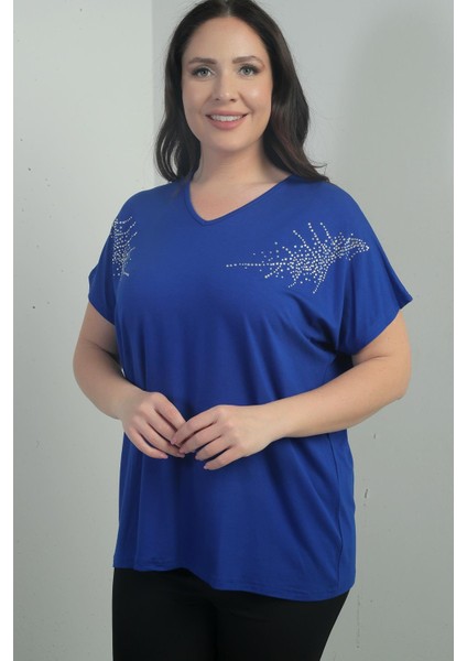 Kadın Omuzu Taş Baskılı V Yaka Yarasa Kol B.b. Bluz fiyatları