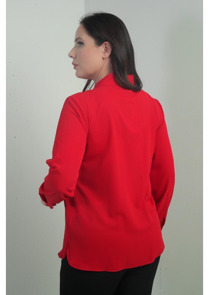 Kadın V Yaka Fularlı Krep Saten Büyük Beden Bluz fırsatları