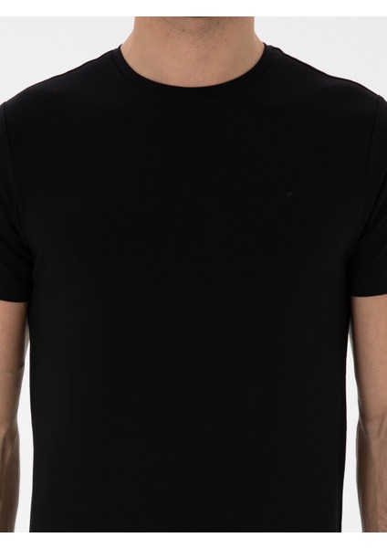 Erkek Siyah Slim Fit Bisiklet Yaka %100 Pamuk Basic T-Shirt 50310013-VR046