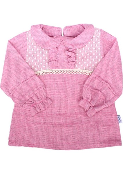 Kız Bebek Pembe Önü Fırfırlı Güpürlü Elbise - 1012853