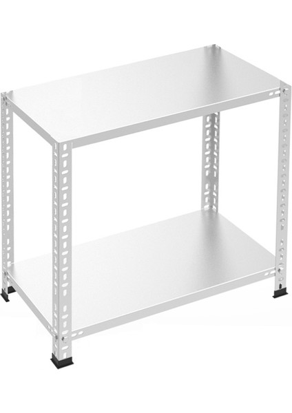 2 Katlı Galvaniz Çelik Raf - Depo, Arşiv, Kiler, Dosya, Market Rafı 43X75 Cm-50 Cm-1.00 mm