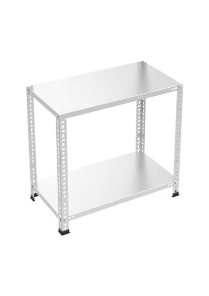 2 Katlı Galvaniz Çelik Raf - Depo, Arşiv, Kiler, Dosya, Market Rafı 43X75 Cm-50 Cm-1.00 mm