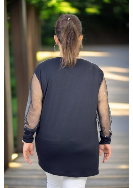 Kolları Inci Süslemeli V Yaka Büyük Beden Bluz fırsatları