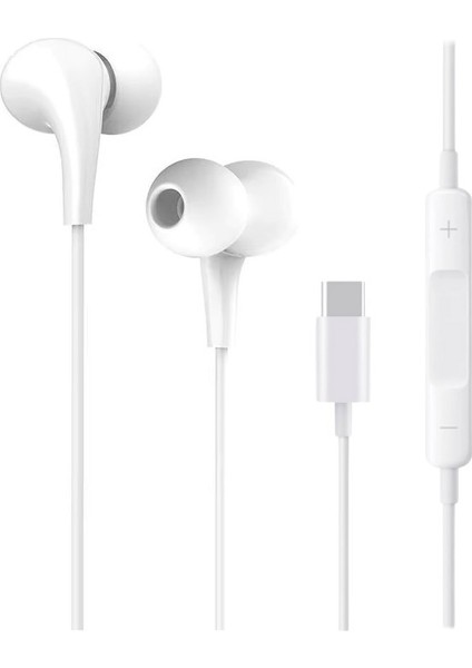 E35 Hifi Sound Bass Type-C Girişli Kablolu Kulak Içi Mikrofonlu Kulaklık Beyaz
