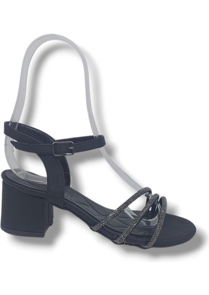 475 Kadın Siyah Pırıltılı Kalın Topuklu Abiye Ayakkabı